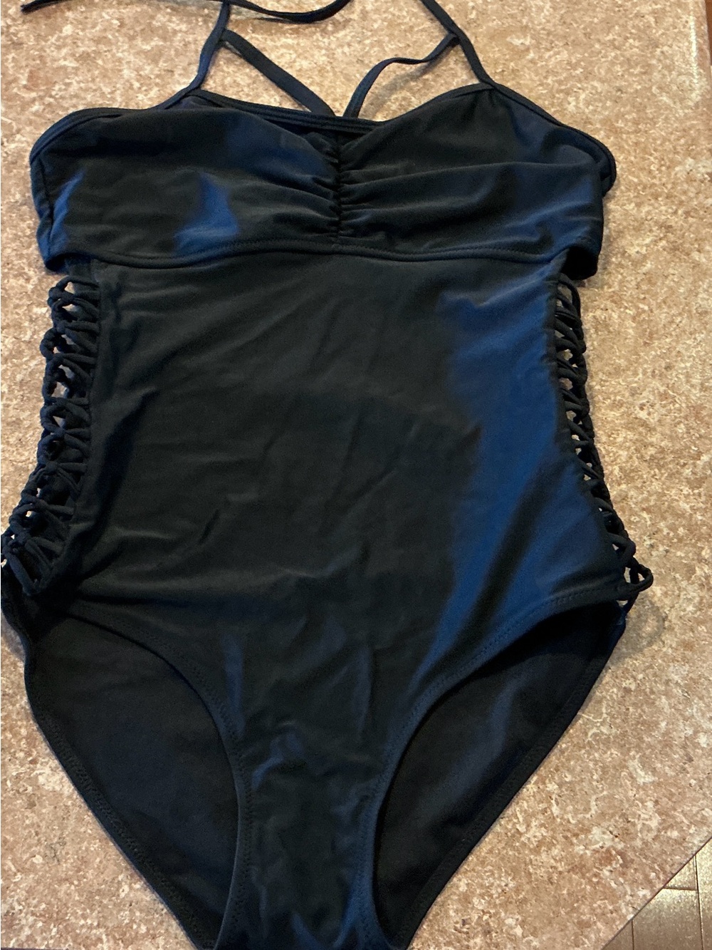 Black One-Piece Swimsuit with Side Lace-Up *Never Worn
